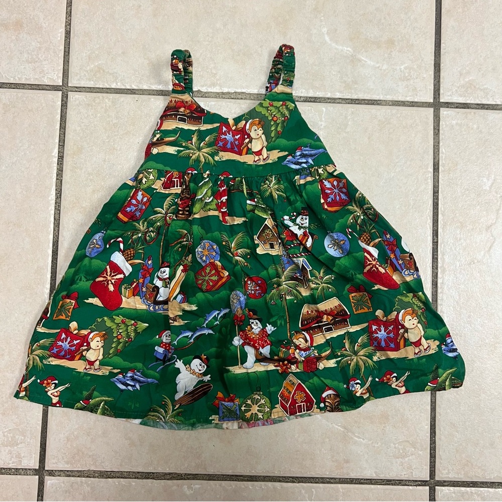 Aloha Republic Hawaiian Colorful Holiday Christmas Snowman Print Dress